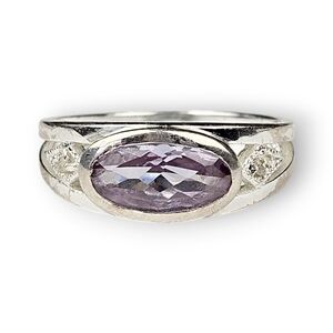 Marsala CZ Sterling Ring Light Purple Faceted Glass Oval Cut 925 Silver Size 7